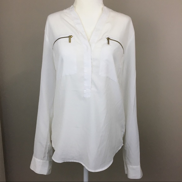 [Michael Kors] White Blouse w Gold Pocket Zippers - Picture 3 of 8
